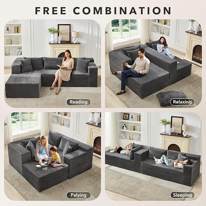 Garvee Modular Sectional Sofa Cloud Sectional Couch, 106" Comfy L Shaped Couches for Living Room,Oversized Sofa Sleeper with Deep Seat, No Assembly Required
