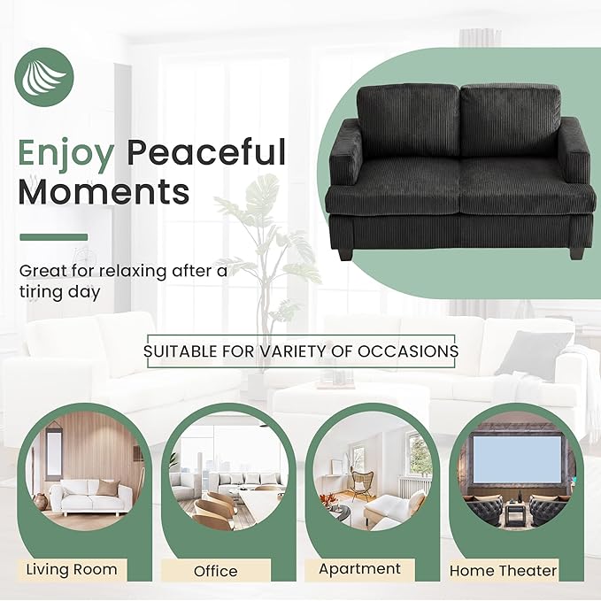 YOUDENOVA 3 Pieces Corduroy Couch Set for Living Room, 8 Seats Cloud Sofa, Deep Seat Floor Couch for Bedroom, Futon Modern Sofa Sectional Bed, Black Corduroy