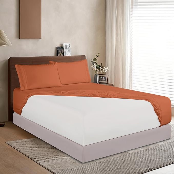 Elegant Comfort 1500 Premium Hotel Quality 18-24 Inches Deep - Extra Deep Pocket Single Fitted Sheet for High Mattress, Luxury and Softest, Smart Pocket - Wrinkle Free, King, Coral