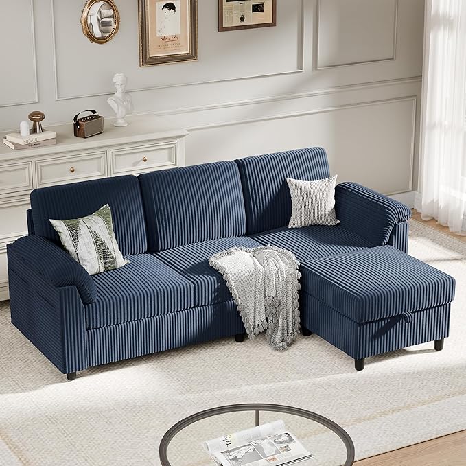 Meilocar Sectional Sofa Couch for Living Room, 79" Sectional Couches with Ottoman, L Shaped Couch with Armrests Side Storage Pockage, Small Sofa Couches for Apartment, Blue