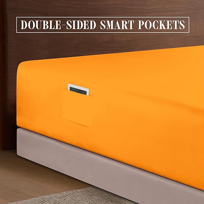 Elegant Comfort 1500 Premium Hotel Quality 18-24 Inches Deep - Extra Deep Pocket Single Fitted Sheet for High Mattress, Luxury and Softest, Smart Pocket - Wrinkle Free, Full, Orange