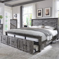 Aitjunz Farmhouse King Size Bed Frame with 51" Tall Headboard, Wood Platform Bed Frame with 20" Tall Roman Column Decoration Footboard & 3 Large Storage Drawers, No Box Spring Needed (Light Grey)