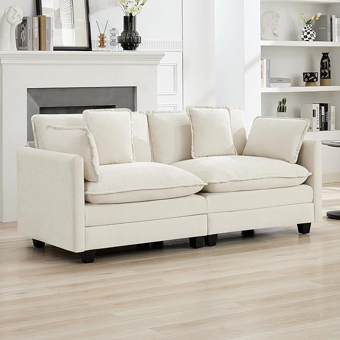 76'' Cloud Deep Seat Loveseat, Upholstered Chenille Modular 2-Seats Sectional Sofa Couch, Modern Comfy Settee Loveseat for Living Room Set, Small Apartment, Beige