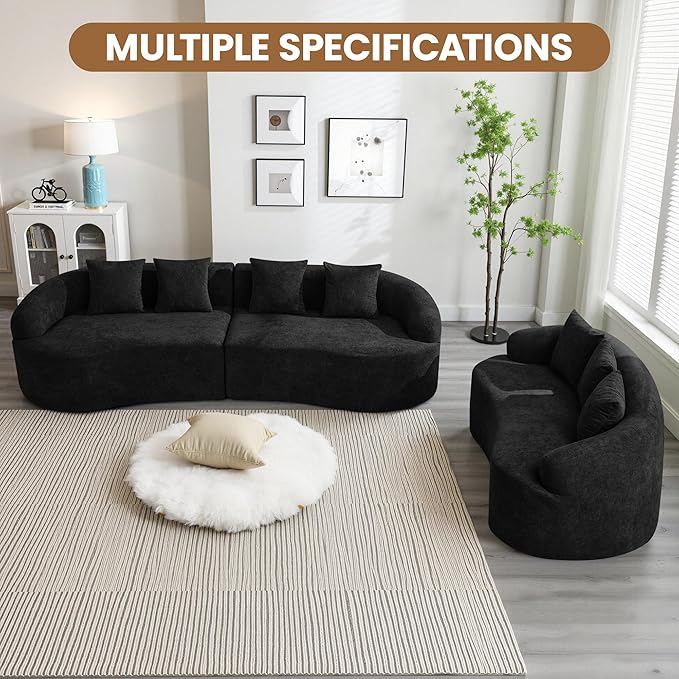 65" Boneless Loveseat Sofa Couch, Modern Comfy Curved Cloud Sofa, Chenille Deep Seat Love Seat Couches for Living Room, No Assembly, Black