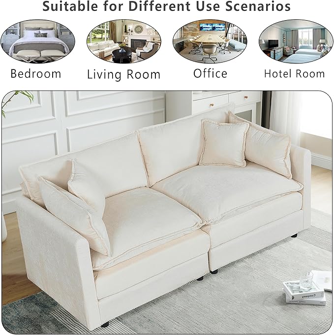 Setawix Chenille Loveseat Sofa Couch with Deep Seat,Large 2 Seater Cloud Couches for Living Room,77.16" Roomy Cloud Sofas,Modular Sectional 2 Seat Sofa with Pillows for Bedroom. (Beige, 2 Seater)