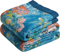 LUTBM Boho Throw Blanket for Bed Cotton Spring Blankets for Bedroom Living Room Twin All Season Lightweight Floral Birds Embroidery Quilt for Couch Sofa Chair 60"x80"