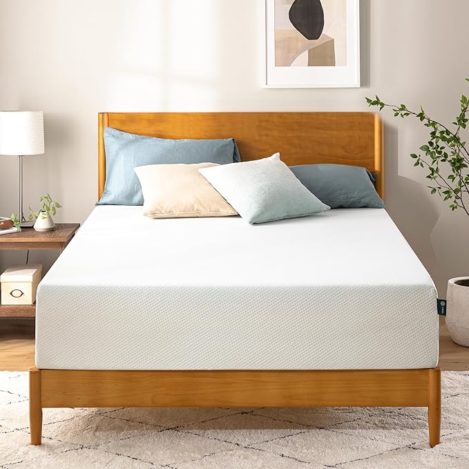 Zinus 10 Inch Queen Green Tea Memory Foam Mattress [New Version], Fiberglass Free, Medium Firm Feel, Zoned Pressure Relief, Certified Safe Foams & Fabric, Mattress in A Box