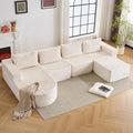 132” Boneless Couches for Living Room, L-Shaped Modular Sectional Sofa with Chaise & Ottoman, Modern Corduroy Cloud Couch with Deep Seat, Comfy Sponge Compression Convertible Sofas