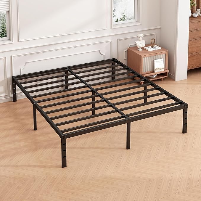 Hafenpo 14 Inch King Bed Frame - Sturdy Metal Platform King Size, No Box Spring Needed, Heavy Duty, Easy Assembly, Strong Bearing Capacity, Under Bed Storage, Black