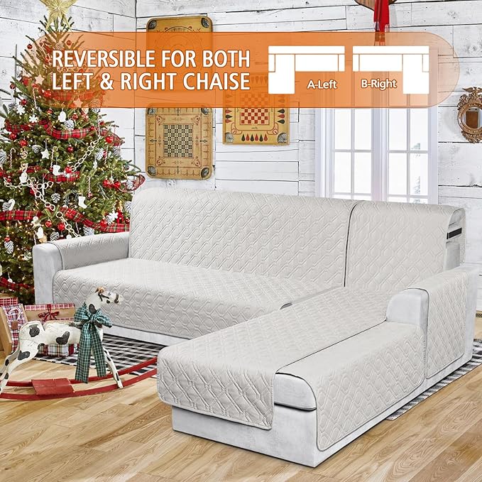 VANSOFY Sectional Couch Covers 100% Waterproof L Shaped Sofa Slipcover 3pcs Reversible Chaise Lounge Cover for Sectional Sofa Furniture Protector Cover for Pets Dog Cat(Large, Off White)