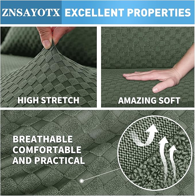ZNSAYOTX Sectional Couch Covers, Stretch Jacquard Slipcovers with Elastic Bottom for L-Shape Sectional Sofa, 2 Pcs Pet Friendly Modular Sofa Protector (3 Seat Couch + 3 Seat Chaise, Army Green)
