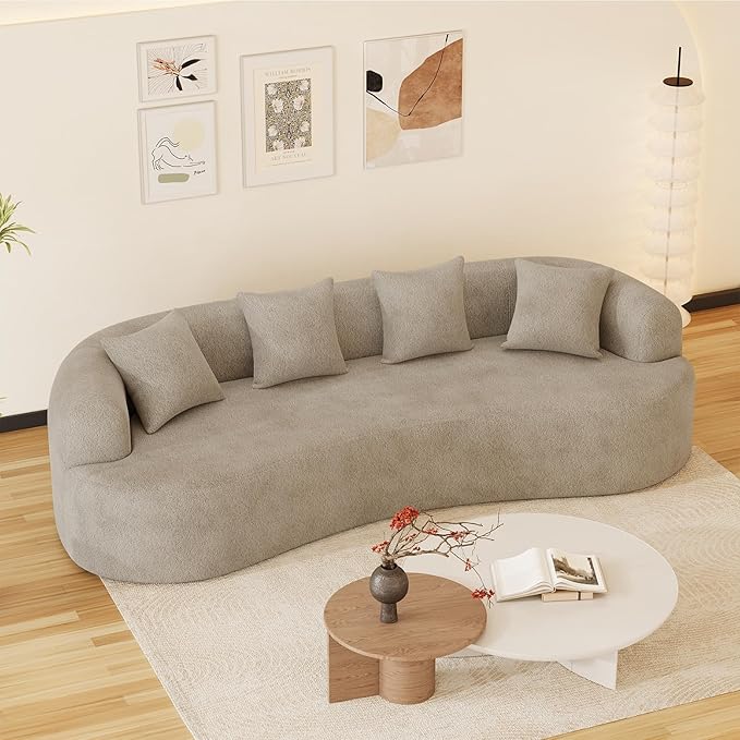 107" Curved Sofa for Living Room, Modern Chenille Cloud Couch Sofa, Luxury Plush Extra Deep 4-Seater Oversized Boucle Couch for Small Spaces, Apartment‌, No Assembly Required, Light Brown
