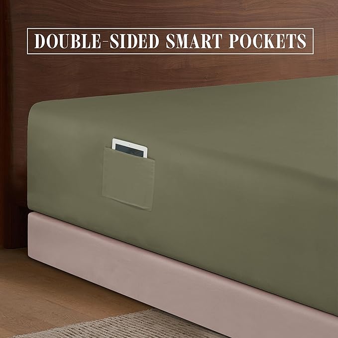 Elegant Comfort 1500 Premium Hotel Quality 18-24 Inches Deep - Extra Deep Pocket Single Fitted Sheet for High Mattress, Luxury and Softest, Smart Pocket - Wrinkle Free, Full, Green
