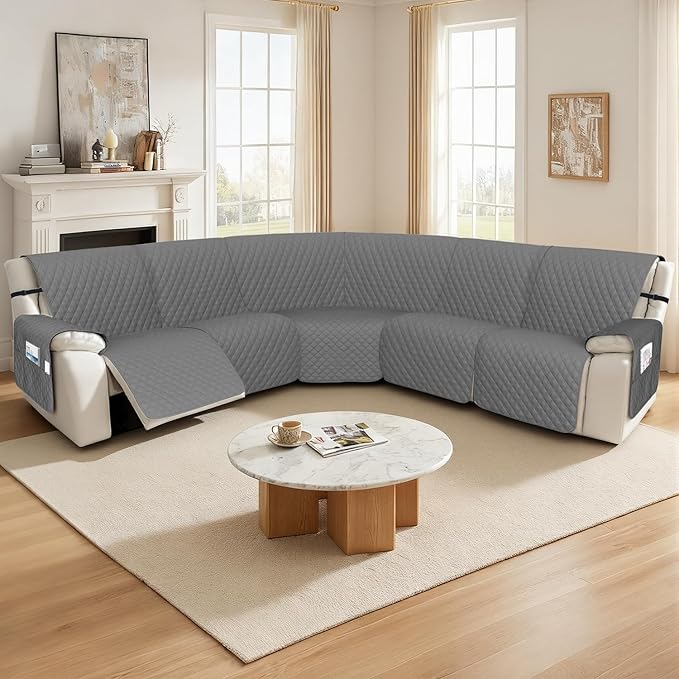 Arfntevss Recliner Sectional Couch Covers 1OO% Waterproof L Shape Sofa Cover for Reclining L Shaped Sectional Slipcover Set Dog Washable Corner Non Slip Furniture Protector (XL 5 Seater, Dark Gray)