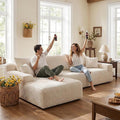 97" L-Shaped Cloud Corduroy Sofa with Left Chaise, Modular Sectional Couch, Flexible Combination Couches for Living Room, Bedroom, No Assembly Required (White)