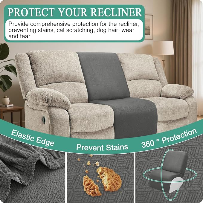 Waterproof Reclining Sectional Couch Covers Washable L Shaped Couch Cover for Sectionals Recliner Sofa Covers Stretch Corner Recliner Slipcovers for Dogs (Additional Seat Cover, Dark Gray)
