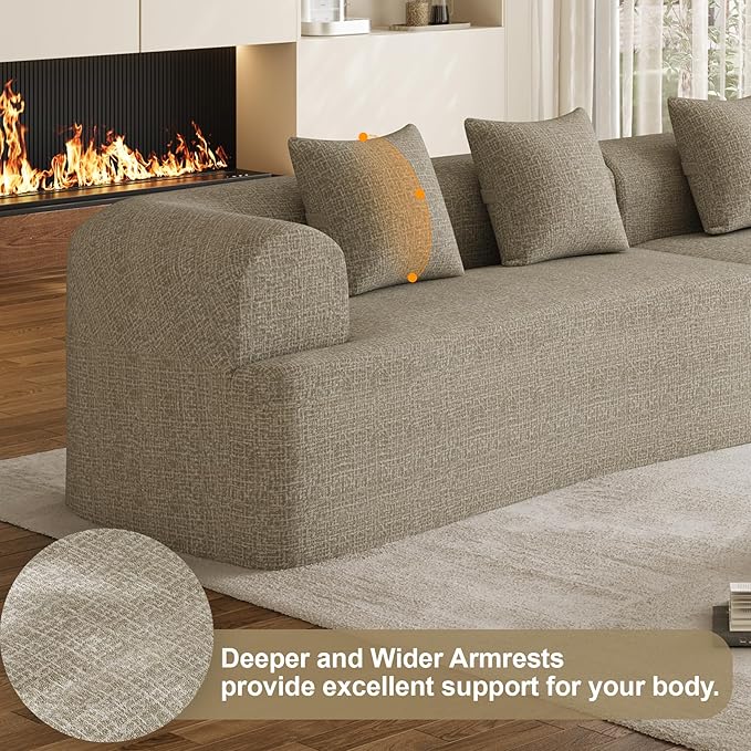 147" Oversized Sectional Sofa for Living Room, Large Modern Chenille Curved Cloud Couch, Luxury Plush 6-Seater Extra Deep Seat Boucle Boneless Couch, No Assembly Required, Light Brown