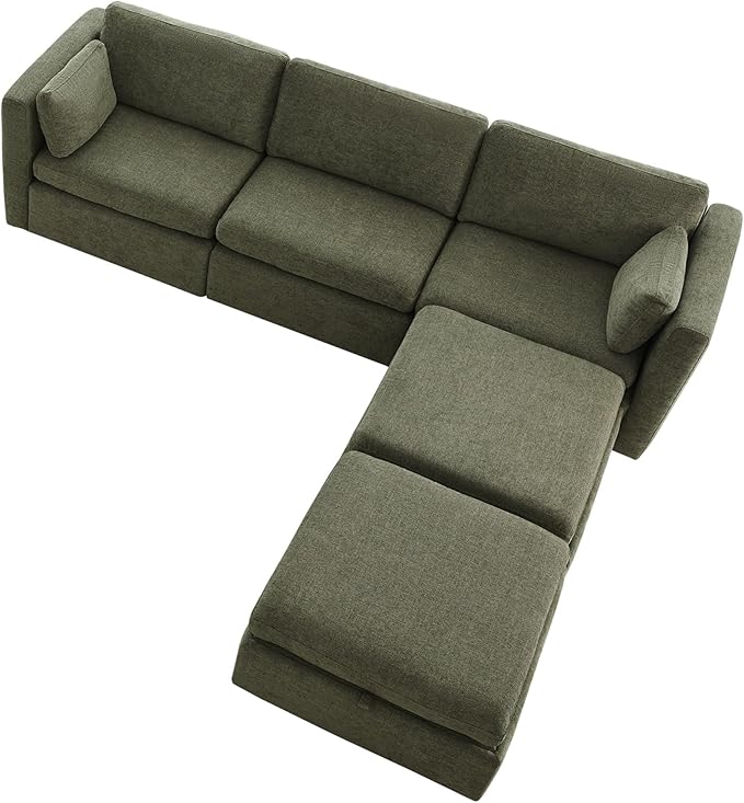 CHITA Oversized Modular Cloud Sectional Fabric Sofa Set, FSC Certified U Shaped Couch Reversible Chaise Modular Sectional,112 inch Width,5 Seat Modular Sofa Includes 2 Storage Ottomans, Moss Green