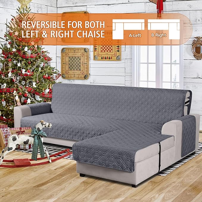 VANSOFY Upgraded Sectional Couch Covers 100% Waterproof L Shaped Sofa Slipcover Reversible Chaise Lounge Cover for Sectional Sofa Cover for Pets Cat Dog(Small,Dark Gray)