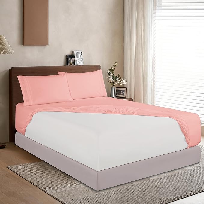 Elegant Comfort 1500 Premium Hotel Quality 18-24 Inches Deep - Extra Deep Pocket Single Fitted Sheet for High Mattress, Luxury and Softest, Smart Pocket - Wrinkle Free, California King, Dusty Rose