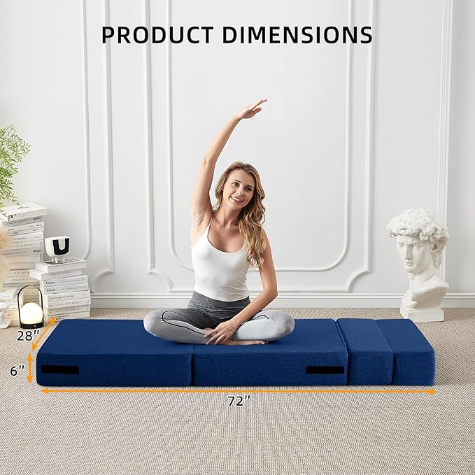 FILUXE Folding Sofa Bed | Convertible Sleeper Chair Bed for Adults, Fold Out Chair to Bed Linen Futon Chair with Pillow, for Home Dorm Apartment RV Living Room, Single Size Navy Blue