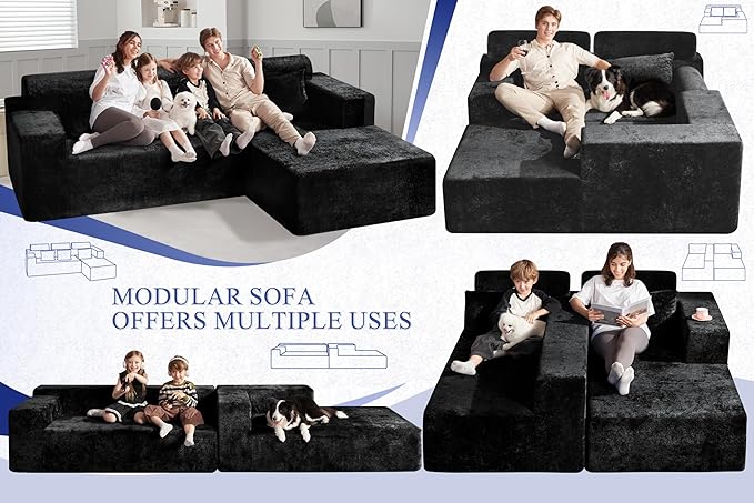 HABUTWAY 105" L-Shape Modular Sectional Sofa Couch for Living Room,No Assembly Required,Modular Comfy Sofa with Deep Seat for Living Room Bedroom,Luxury Distressed Velvet(Right,Black)