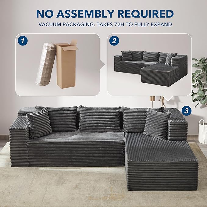 Garvee Modular Sectional Sofa Cloud Sectional Couch, 106" Comfy L Shaped Couches for Living Room,Oversized Sofa Sleeper with Deep Seat, No Assembly Required