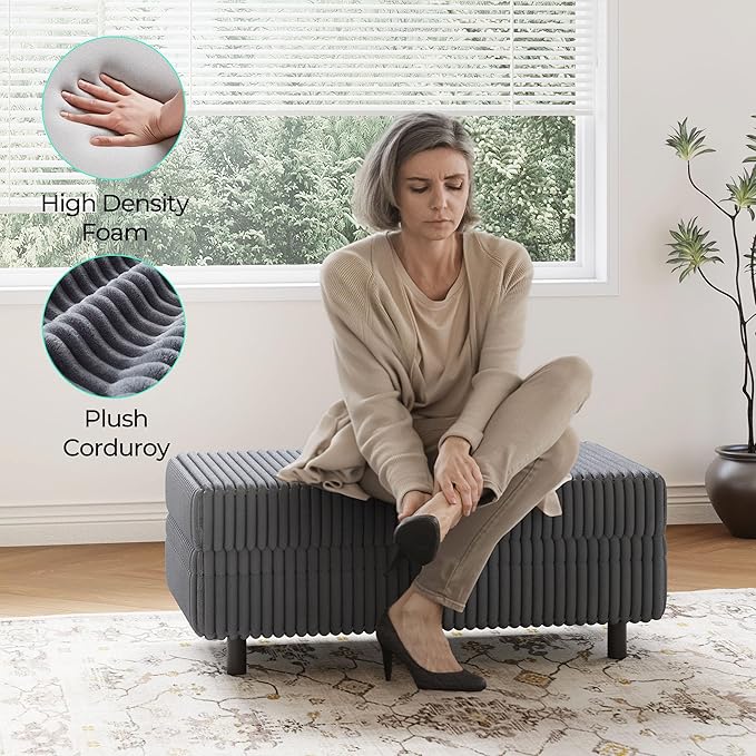 LINSY HOME Sectional Sleeper Sofa - Modular Ottoman Module (Grey, Sleeper Sofa Ottoman) | Storage, Convertible, Coffee Table, Plush Corduroy