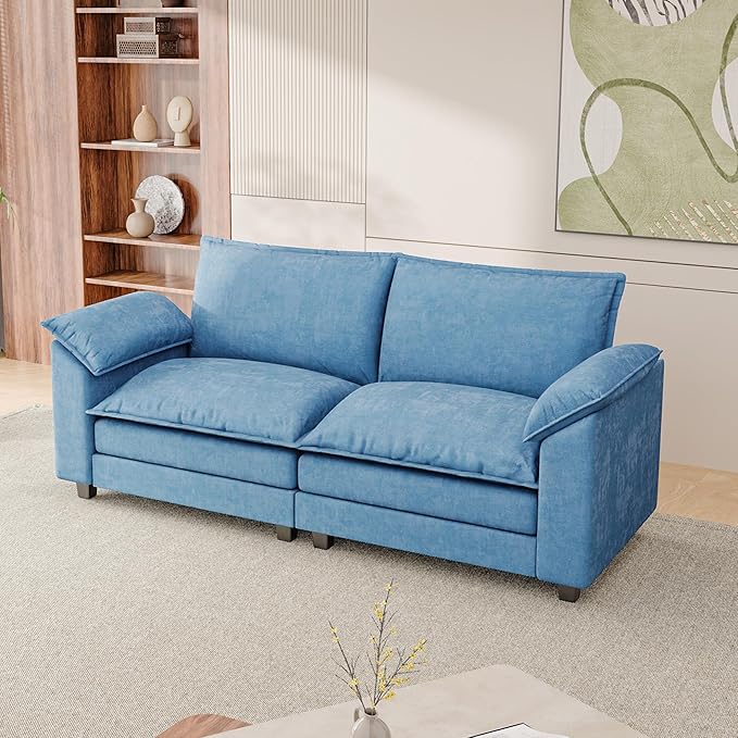 Loveseat 2 Seater Sofa with Double Layer Cushion, Cloud Couch with Deep Seat, Comfy Chenille Sofa Couches for Living Room & Apartment (Dark Blue, Loveseat Sofa)