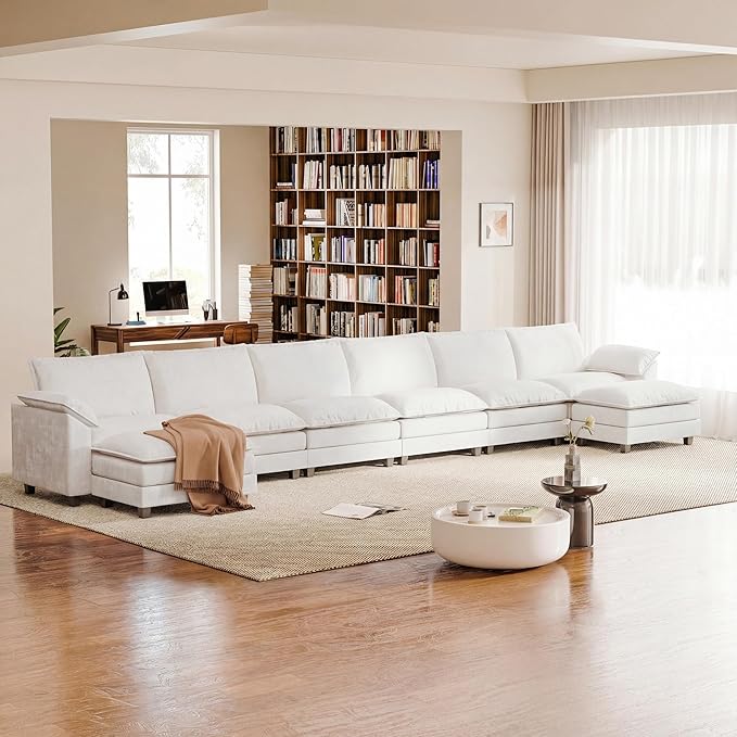 232.28'' Oversized U Shaped Couch, Modular Sectional Sofa with 2 Movable Ottoman, Chenille Cloud Couches with Double Layer Cushion, Thick Cushions Couches for Living Room (White, Oversized Sofa)