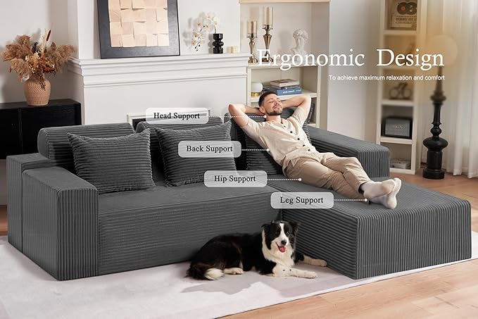 HABUTWAY Sectional Couches for Living Room,No Assembly L Shaped Couch 105" Modular Sectional Sofa Couch with Deep Seat,Cloud Couches Furniture Sets for Apartment,Corduroy (Dark Grey, Right Facing)