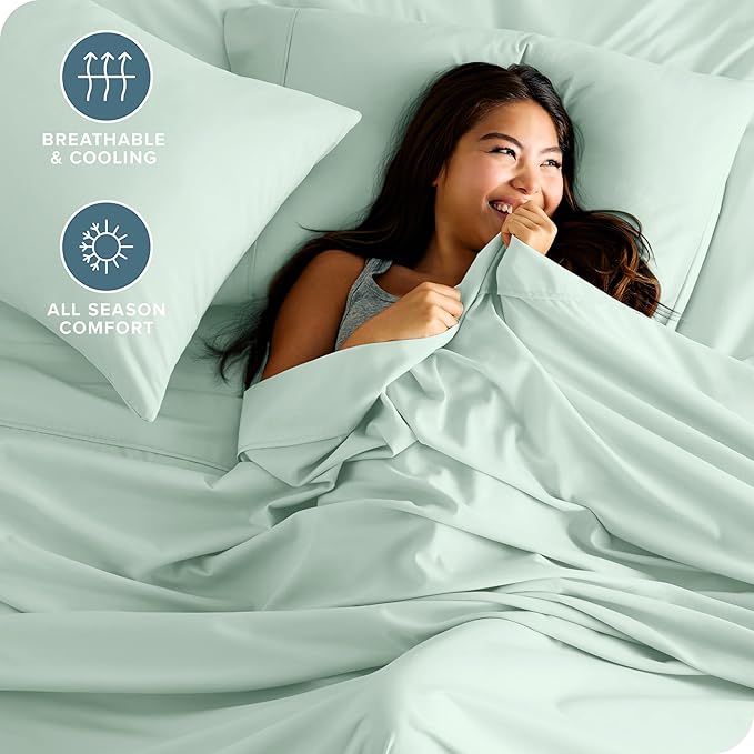 Bare Home Split Head Flex King Sheet Set - 1800 Ultra-Soft Microfiber Bed Sheets - Double Brushed - Deep Pockets - Easy Fit - 4 Piece Set - Bedding Sheets & Pillowcases (Spring Mint)