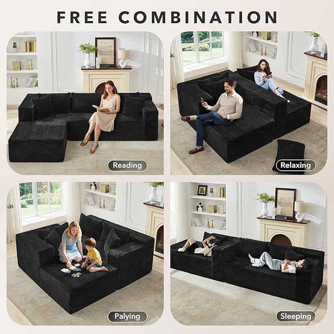 Garvee Modular Sectional Sofa Cloud Sectional Couch, 106" Comfy Fluffy L Shaped Couches for Living Room,Oversized Sofa Sleeper with Deep Seat, No Assembly Required