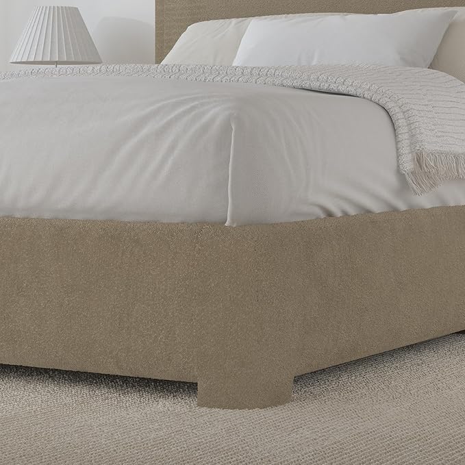 BarnFurin Twin Bed Frames with Headboard,Cloud Boucle Upholstered Platform Bed, Soft Rounded Corners, No Box Spring Needed, Non-Slip and Noise-Free, Easy Assembly, Beige