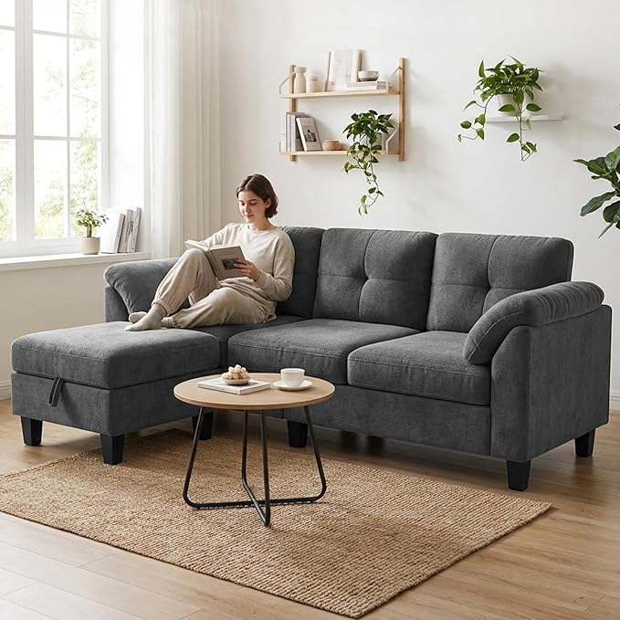 WEUP 79" Convertible Sectional Couch with Storage Ottoman, L Shaped Small Sofa, 4 Seat Couches for Living Room, Apartment, Small Space, Grey