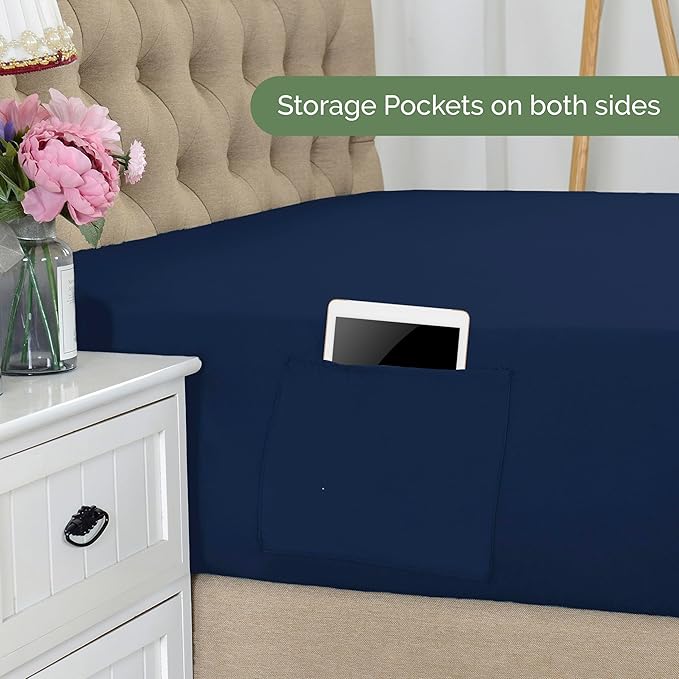 Elegant Comfort 1500 Premium Hotel Quality 18-21 Inches Deep - Extra Deep Pocket Single Fitted Sheet for High Mattress, Luxury and Softest, Smart Pocket - Wrinkle Free, Twin/Twin XL,Navy Blue