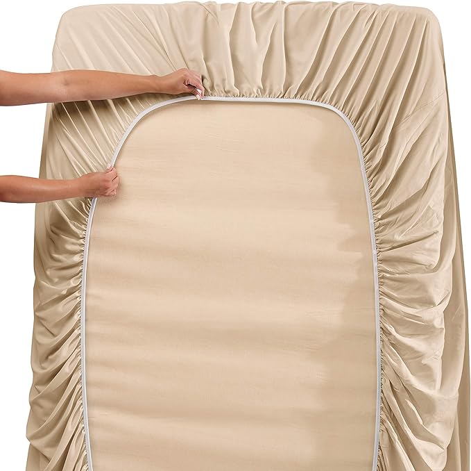 Hearth & Harbor Extra Deep Pocket Sheets - Fits Mattress 18-24 Inches Deep - Extra Deep Pocket Twin XL Sheets Sets - 4 Piece Twin XL Size - Cream