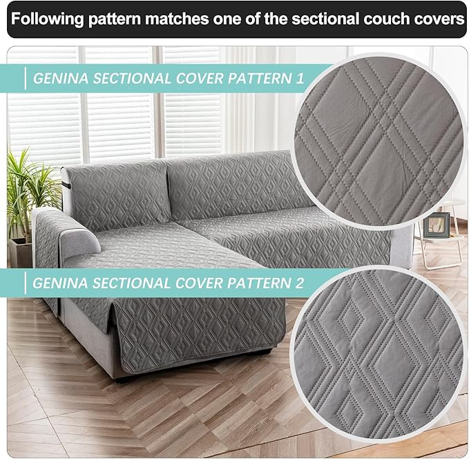 Genina Sectional Couch Covers for Dogs L Shaped Sofa Covers Chaise Lounge Cover Reversible Couch Covers for Sectional Sofa L Shape Furniture Protectors Cover for Pets, Kids (Gray, X-Large)