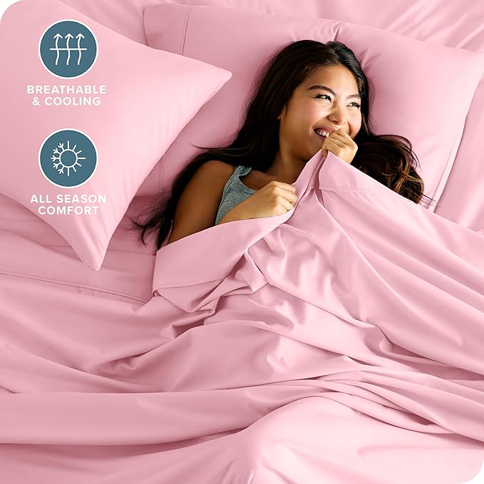 Bare Home King Sheet Set - 1800 Ultra-Soft Microfiber King Bed Sheets - Double Brushed - Deep Pockets - Easy Fit - 4 Piece Set - Bedding Sheets & Pillowcases (King, Light Pink)
