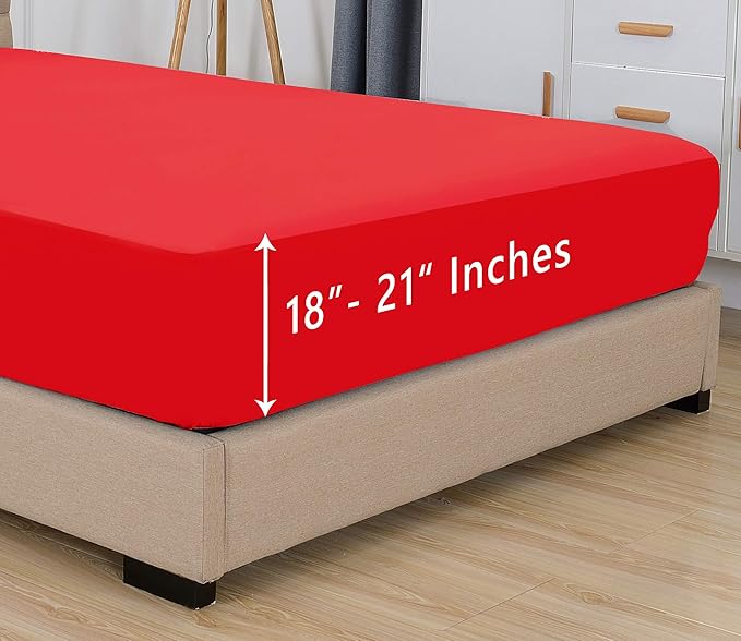 Elegant Comfort 1500 Premium Hotel Quality 18-21 Inches Deep - Extra Deep Pocket Single Fitted Sheet for High Mattress, Luxury and Softest, Smart Pocket - Wrinkle Free, Twin/Twin XL, Red