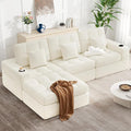 112" L Shaped Cloud Boneless Couch,Modern Modular Sectional Sofa with Layered Cushion,No Assembly Convertible Corduroy Couches for Living Room,Beige 1 PCS