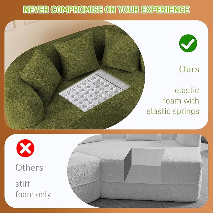 69" Curved Loveseat Sofa for Living Room, Modern Chenille Love Seat Cloud Couch, Luxury Plush Extra Deep Oversized Sofa for Small Spaces, Bedroom, Apartment‌, No Assembly Required, Green