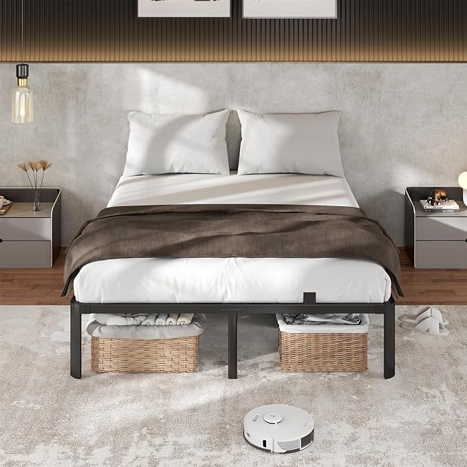 Metal Bed Frame Twin Size, 14 Inch 3500 lbs Heavy Duty Platform Bed Frames Steel Slats Noise Free No Box Spring Needed, Easy Assemble Sturdy Bedframe Rounded Corner with Storage and Mattress Retainers