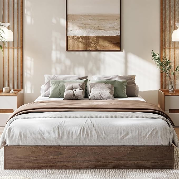 Solid Wood Platform Bed with Sturdy Wooden Slats, California King Size Floor-Standing Bed Frame, Modern Minimalist Design Bed Frame, No Box Spring Needed, Easy Assembly