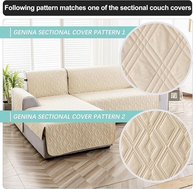 Genina Sectional Couch Covers for Dogs L Shaped Sofa Covers Chaise Lounge Cover Reversible Sofa Cover Sectional Furniture Protector for Pets, Kids (Beige, Large)