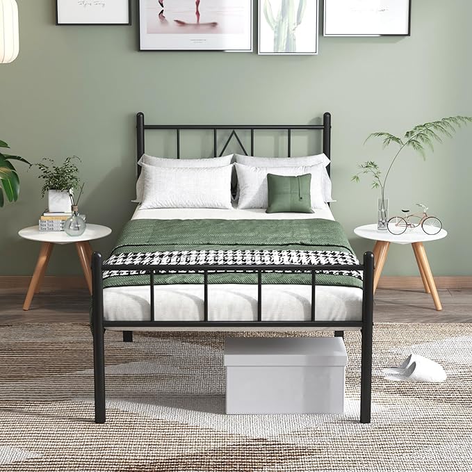 Decorwise 14 Inch Twin Size Bed Frames with Headboard/Footboard, Under Bed Storage, Strong Metal Slats Support, No Box Spring Needed, Noise Free, Easy Assembly, Black