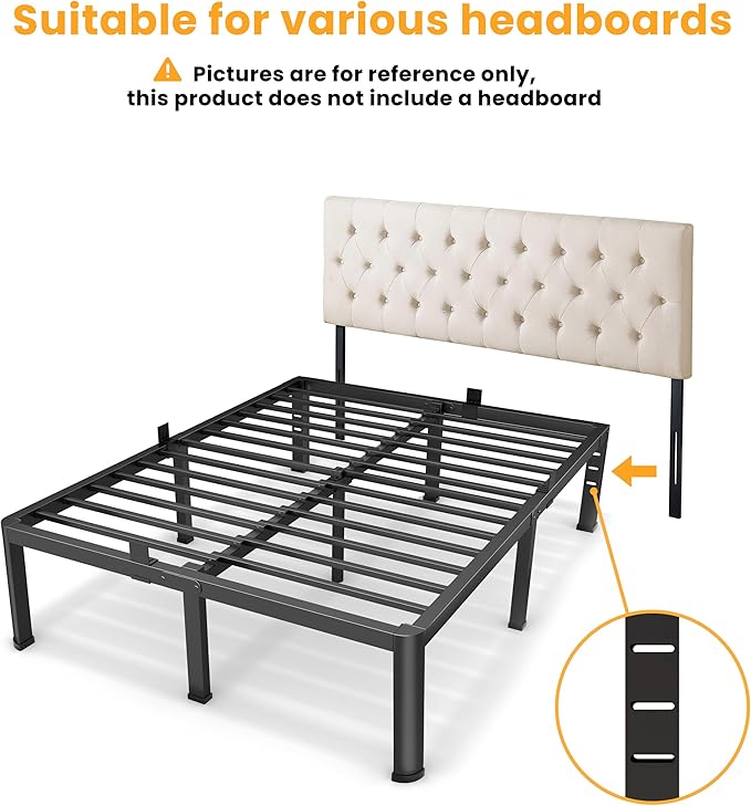 Superay 18 Inch Queen Size Metal Platform Bed Frame with Round Corners, Storage Space Under High Bed Frame-Heavy Duty Steel Slats Support, Noise Free - Easy Assembly - No Box Spring Needed