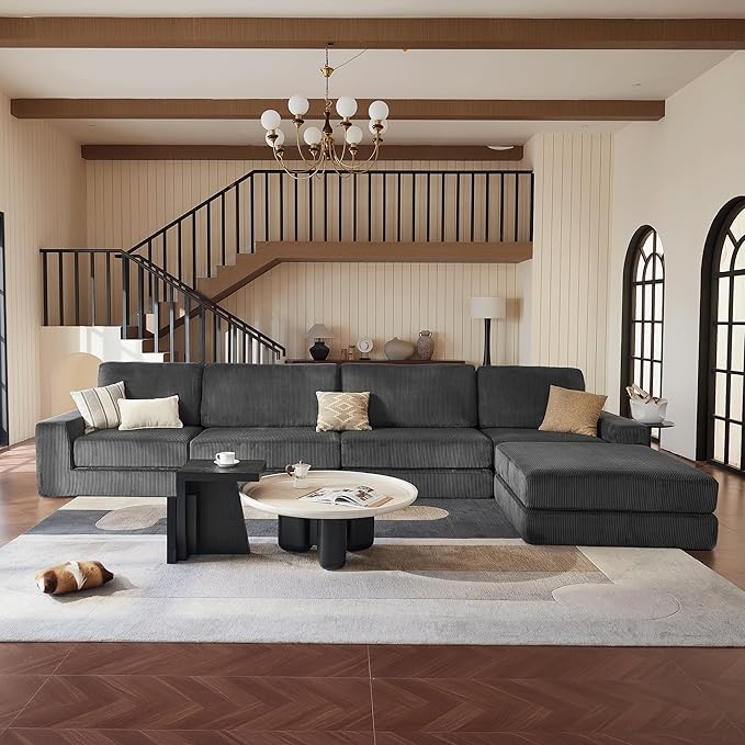 Modular Sectional Boneless Sofa, 160.63" Oversized Modern Cloud Couch Sectional Sofa with L-Shaped Chaise Comfy Corduroy Fluffy Couch with Deep Seat Couches for Living Room Bedroom