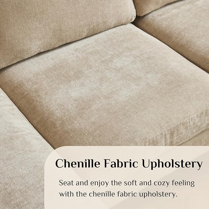 Karl home 111" Sectional Sofa U-Shaped 4-Seat Couch with Chaises Wood Grian Legs Chenille Fabric Upholstered for Living Room, Apartment, Office, Khaki