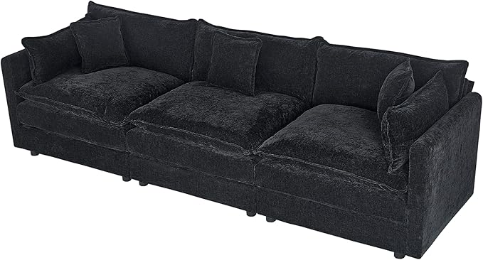 Setawix Chenille Cloud Couches for Living Room,3 Seater Cloud Sofa Couch with Deep Seat,112.2" Roomy Cloud Sofas,Modular Sectional 3 Seat Sofa with Pillows for Bedroom (Black, 3 Seater)